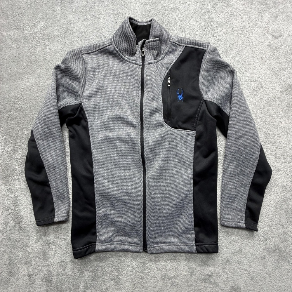 Spyder Jacket Youth 18-20 Gray Fleece Full Zip Collared Pockets Ski Activewear